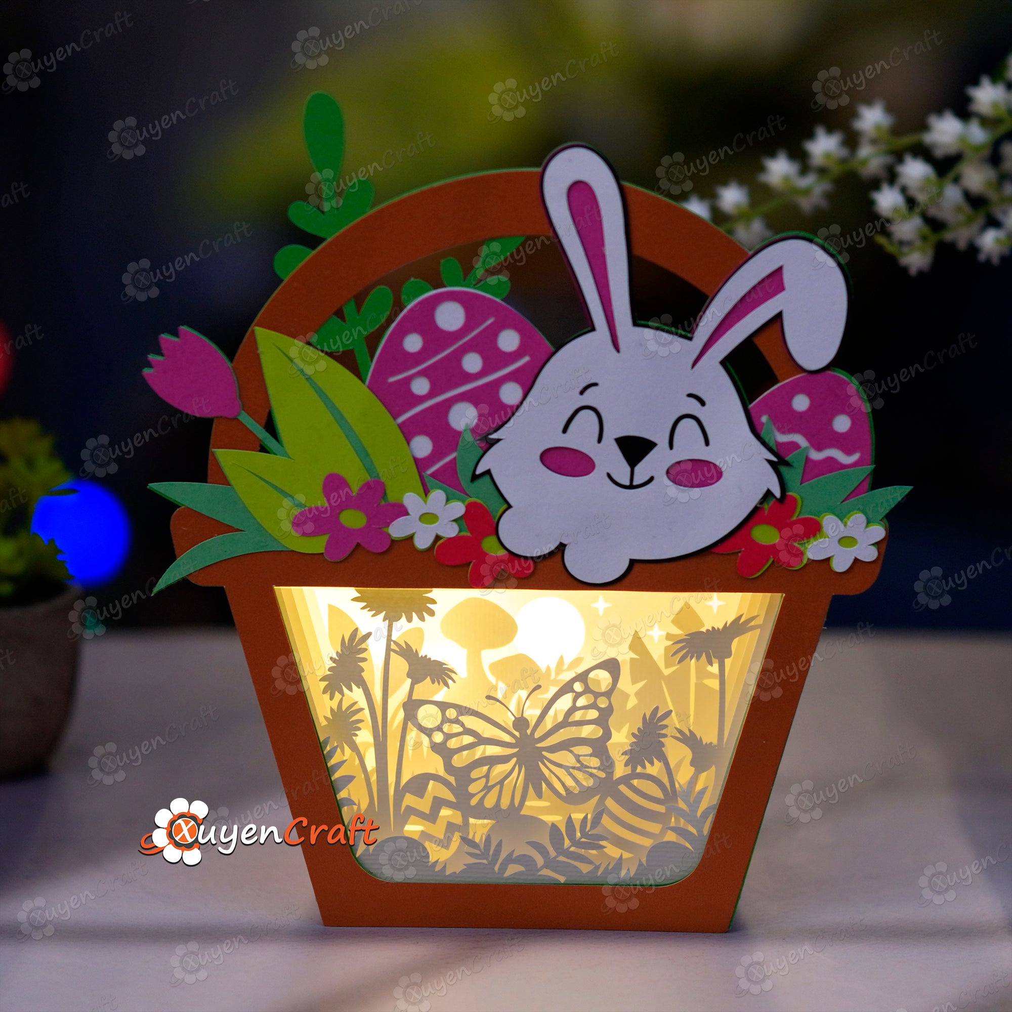 Butterfly Scene in Eggs Basket Shadow Box PDF, SVG for Cricut Projects, ScanNcut, Cameo4