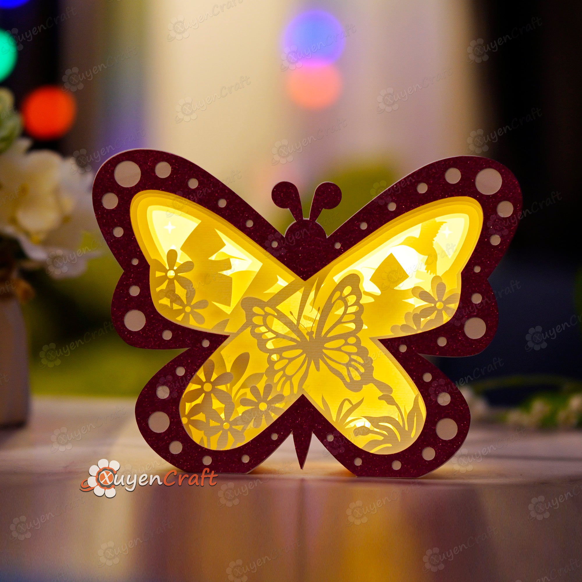 Butterfly Light Box, Shadow Box PDF, SVG, Studio Template - DIY Butterfly Lantern 3D Paper Cut File