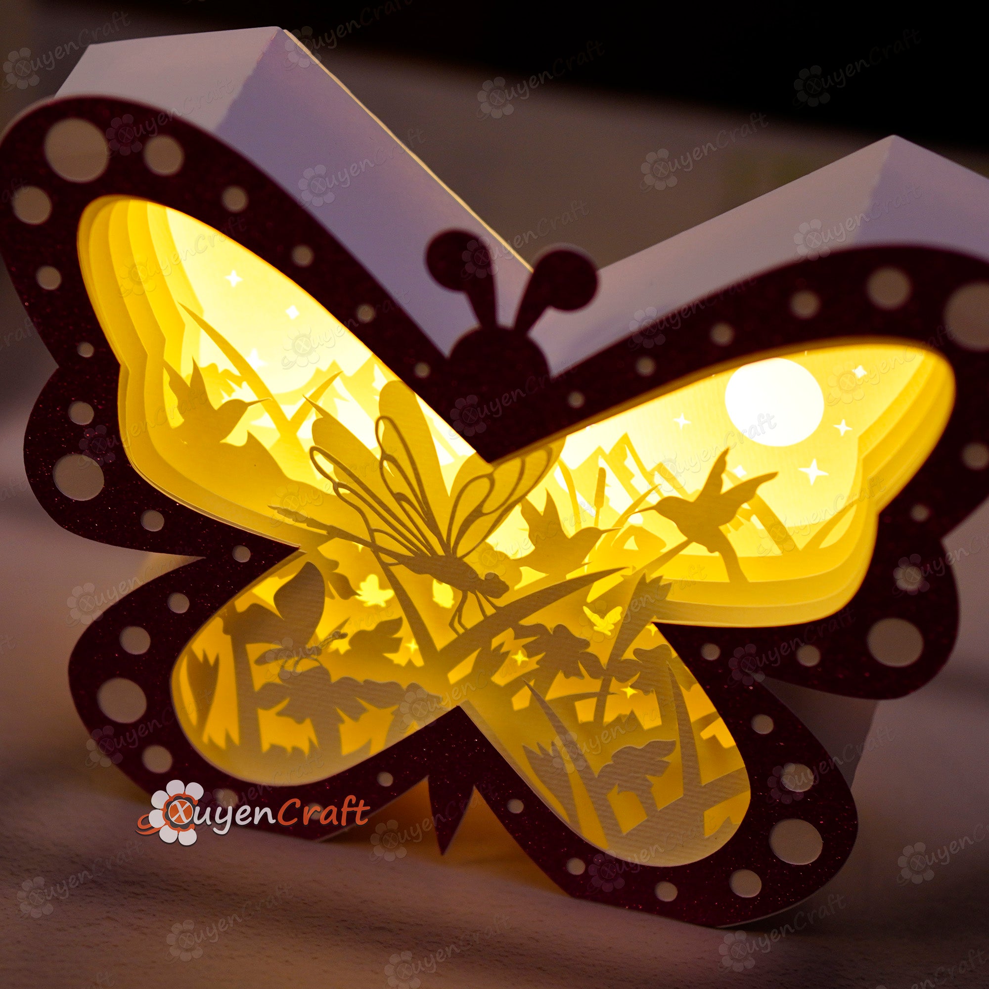 Dragonfly Scene Butterfly Light Box, Shadow Box PDF, SVG, Studio Template