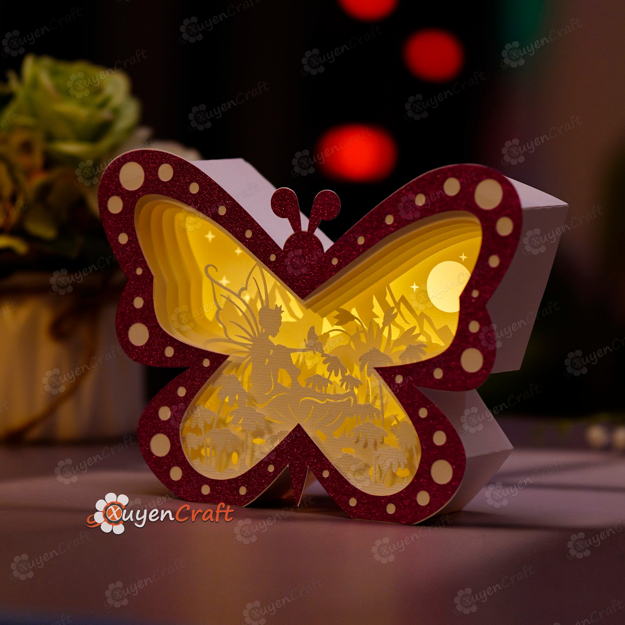 Fairy Butterfly Light Box, Shadow Box PDF, SVG, Studio Template