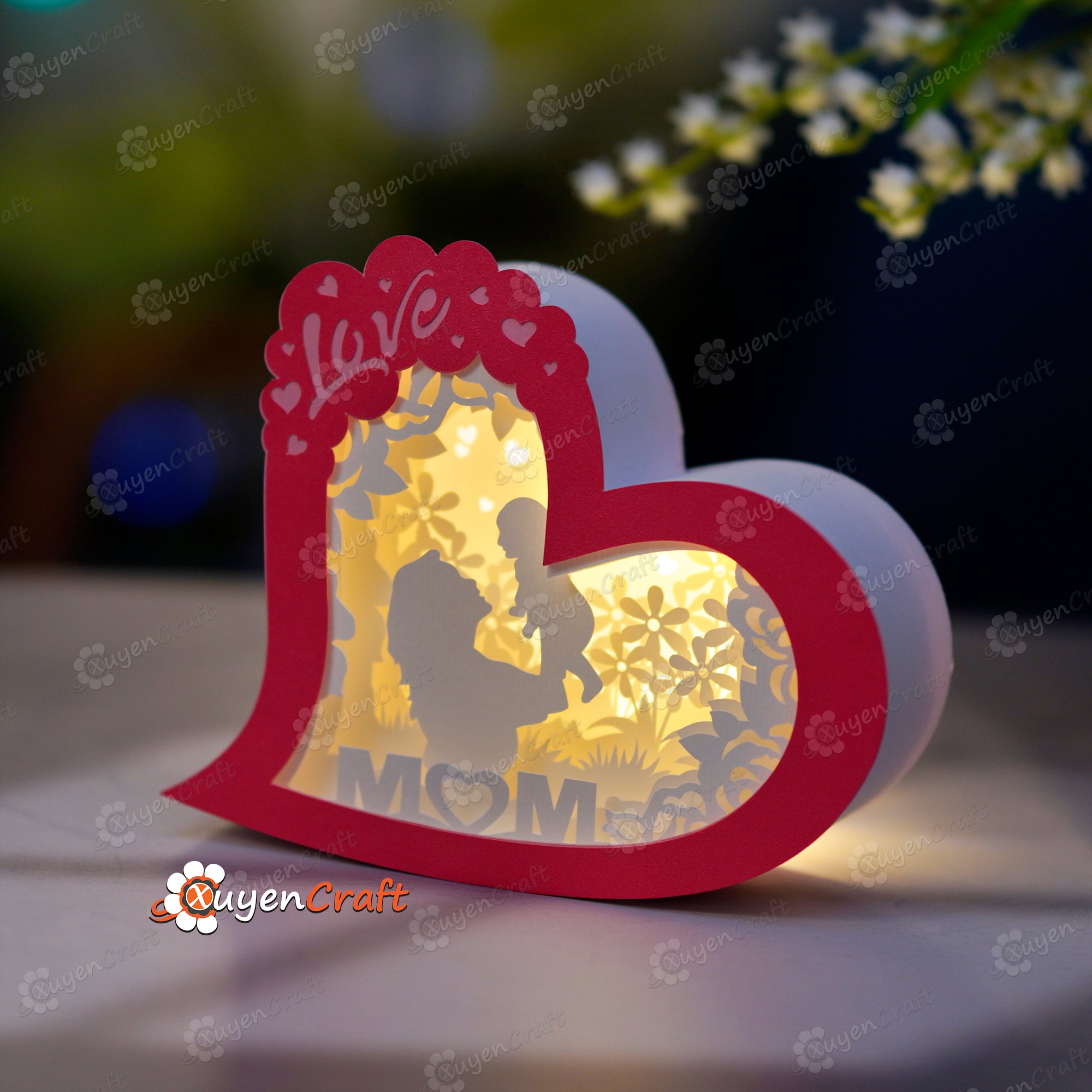Pack 4 Cute Heart Shadow Box PDF, SVG, Studio Templates for Family Day, Mother's Day, Father's Day, Wedding Day