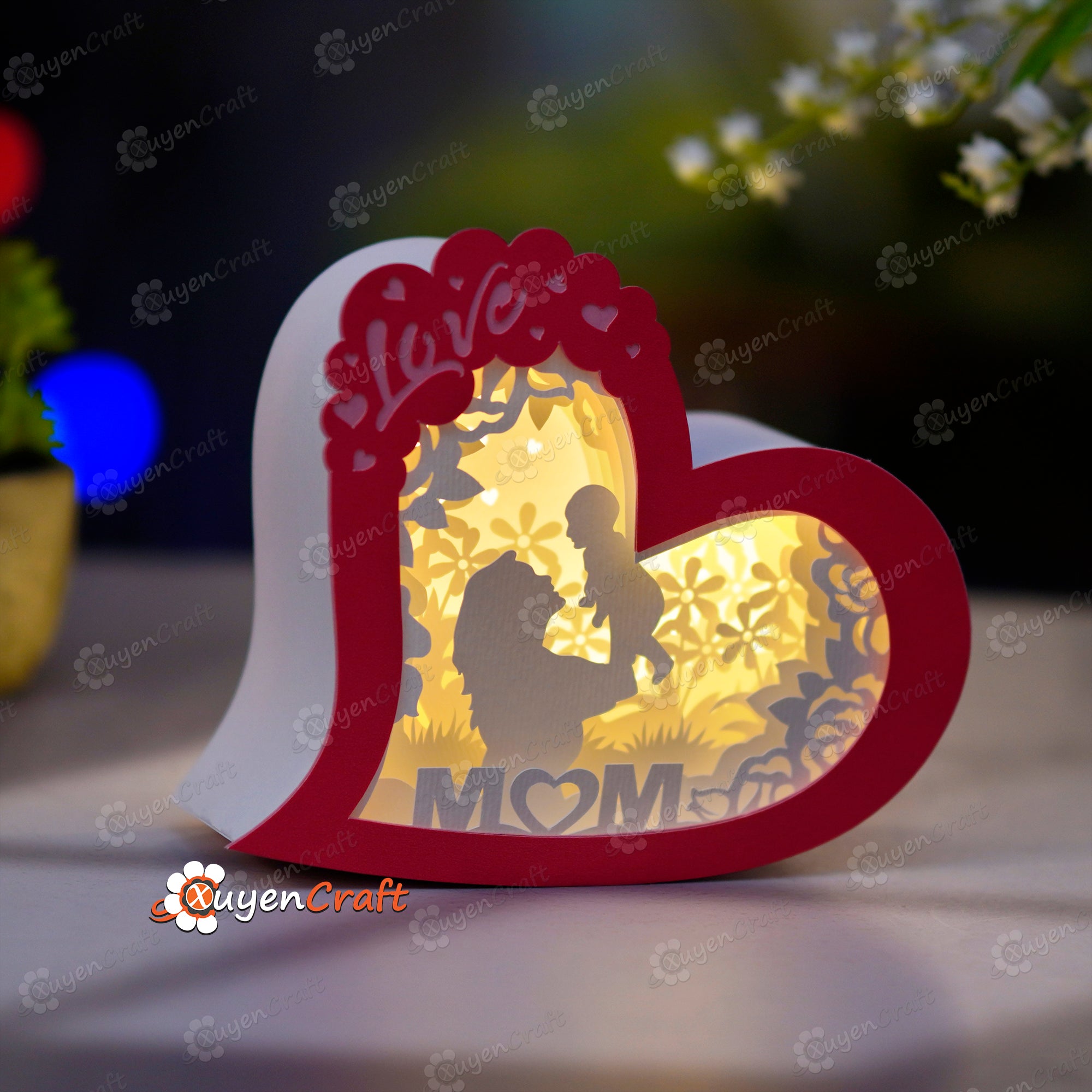 Mother's Day Cute Heart Shadow Box PDF, SVG, Studio Templates