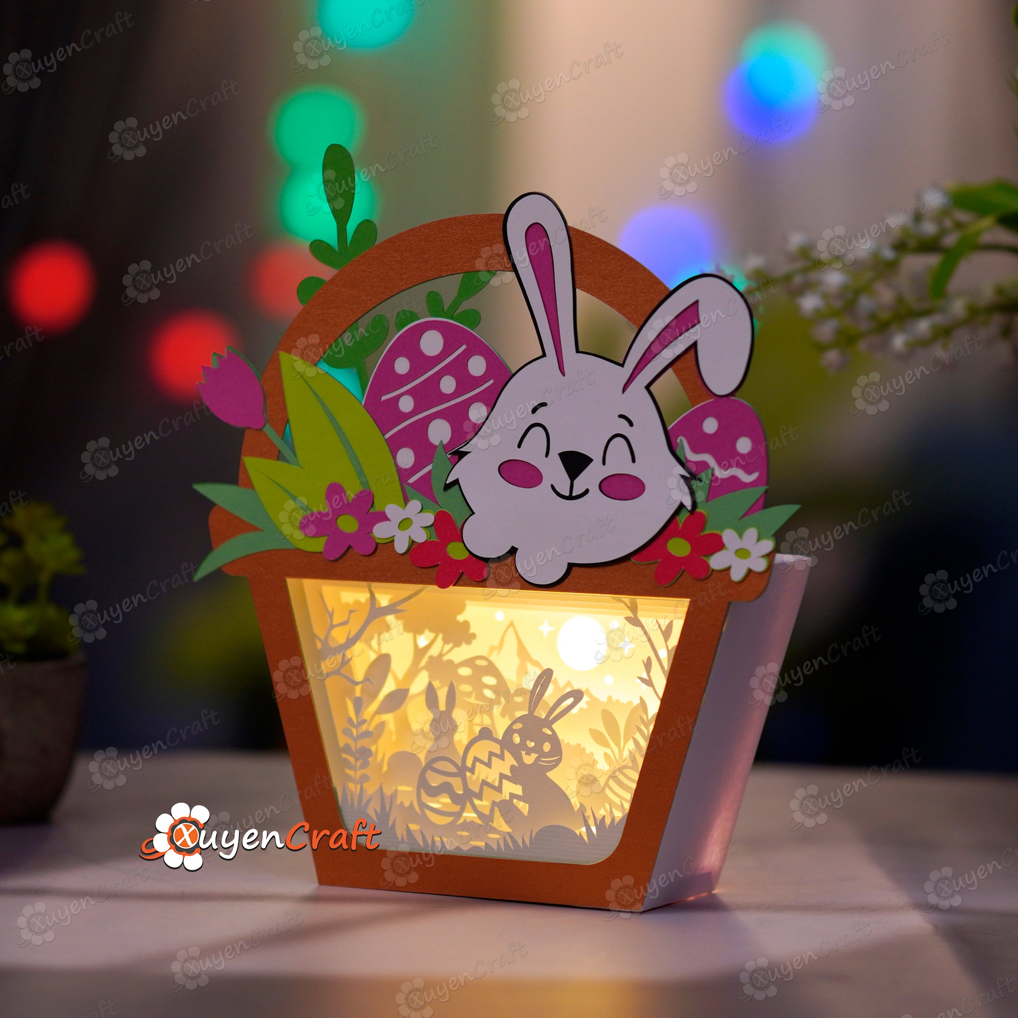 Rabbit Holding Eggs Basket Shadow Box PDF, SVG for Cricut Projects, ScanNcut, Cameo4