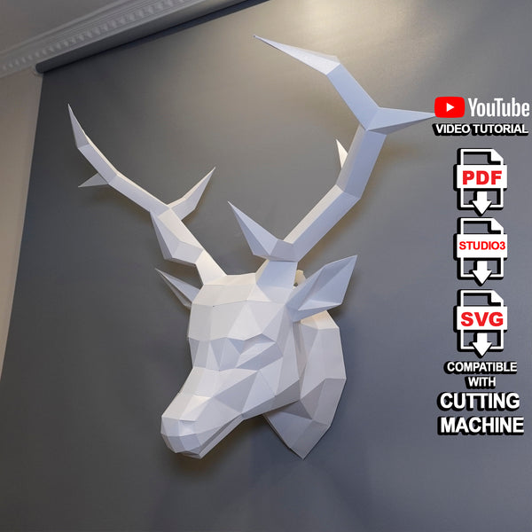 Papercraft Deer Head PDF, SVG Template For DIY Deer Head Trophy for Wall Decoration