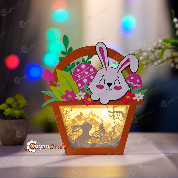 Rabbit with Butterfly in Eggs Basket Shadow Box PDF, SVG for Cricut Projects, ScanNcut, Cameo4