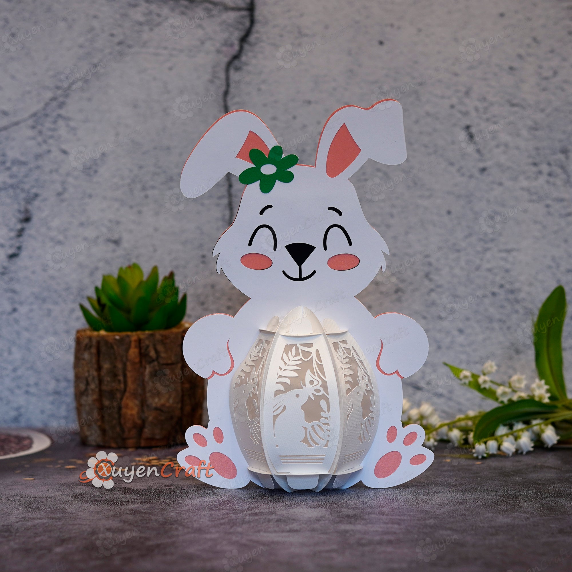 Rabbit Butterfly Bunny Lantern PDF, SVG, Studio Template