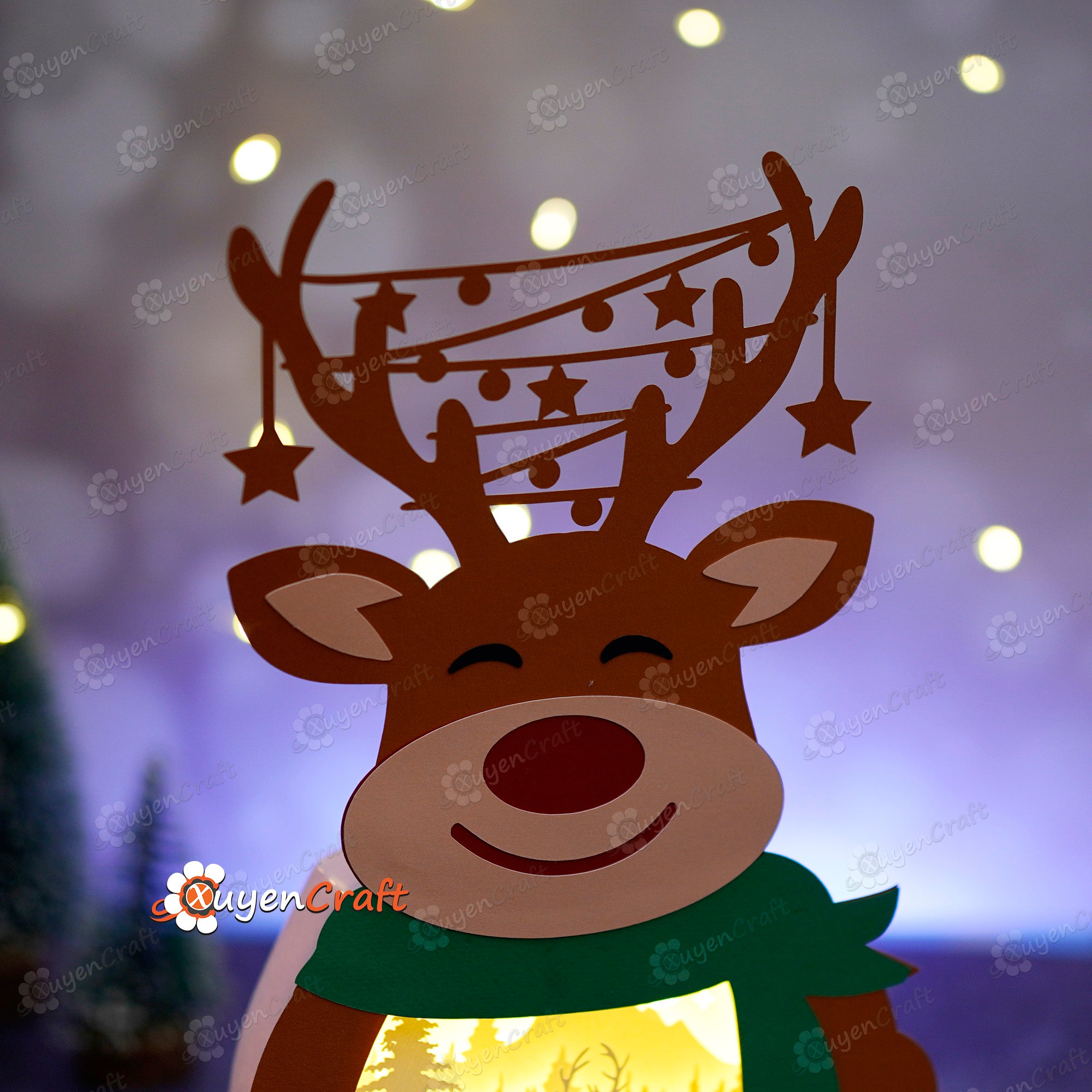 Pack 3 Christmas Shadow Box PDF, SVG Light Box for Cricut Projects - DIY Christmas Lantern - Santa Shadowbox, Reindeer, Snowman Lighbox