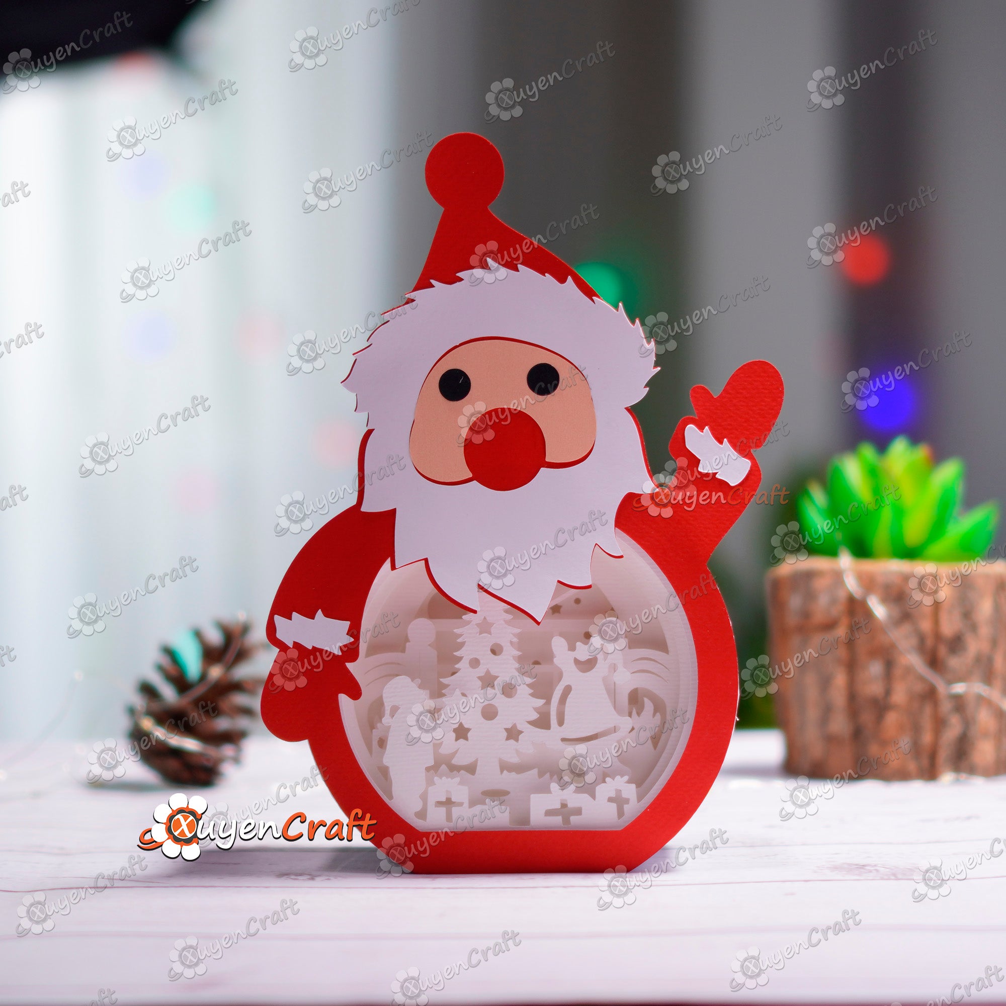 Pack 3 Santa Claus, Reindeer, Snowman Shadow Box SVG Template