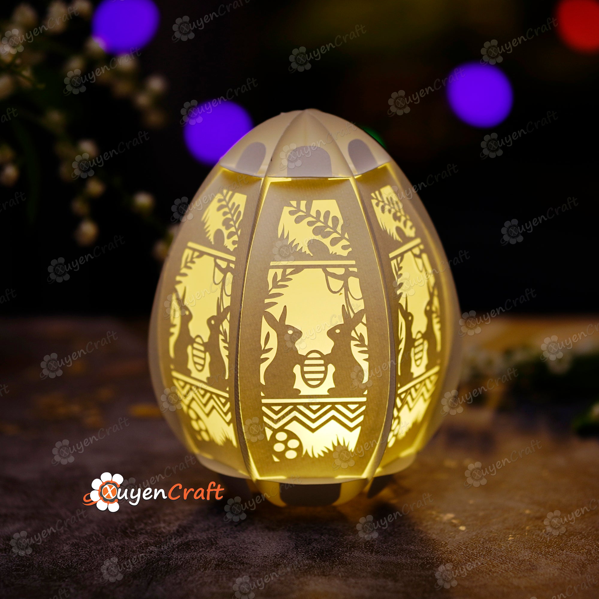 Rabbit Couple Easter Eggs Lantern PDF, SVG for Cricut Project, ScanNcut, Cameo4