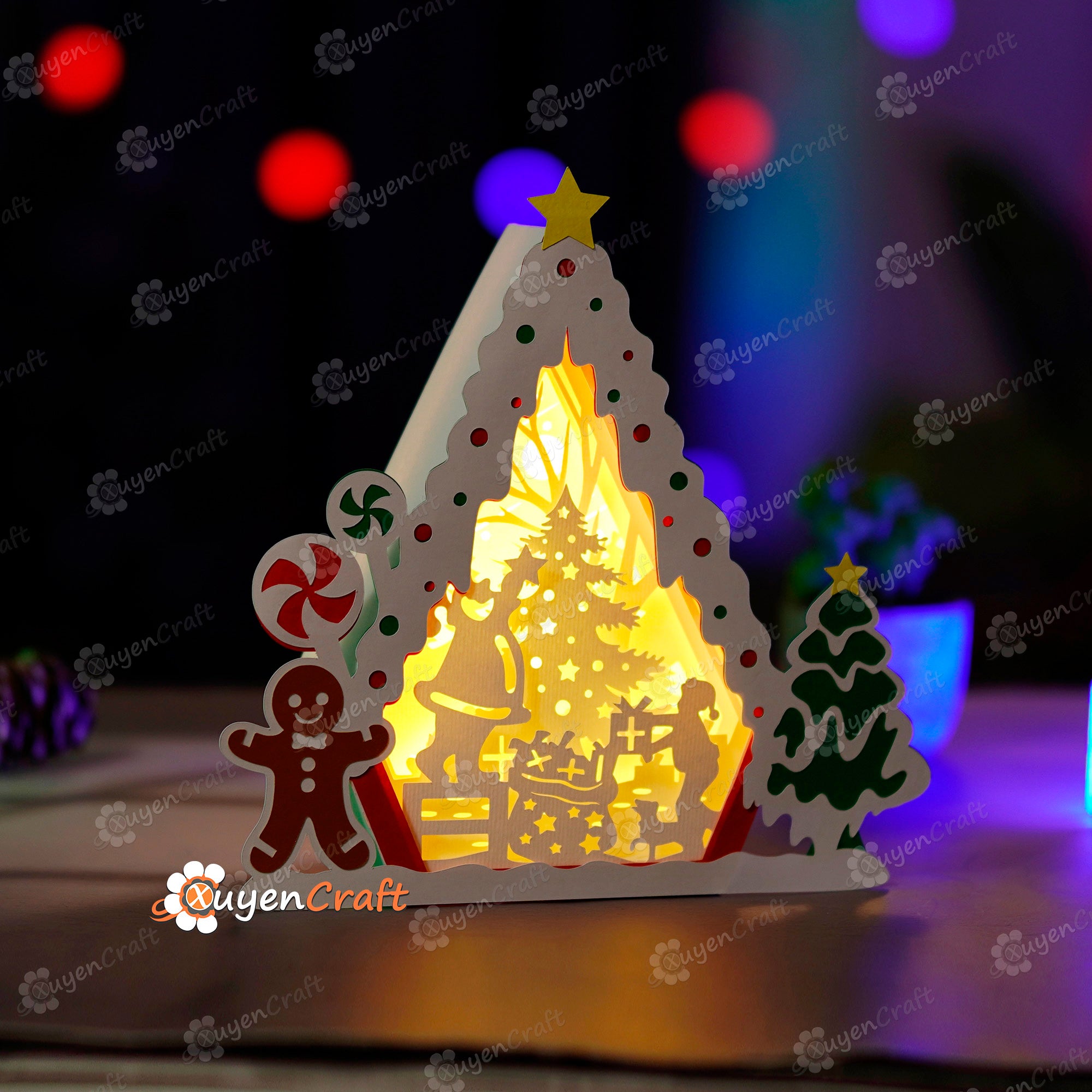 Pack 3 Gingerbread House Shadow Box SVG Light Box - Candy House Christmas Lantern - Paper Cut Template For Christmas - Snowman House svg