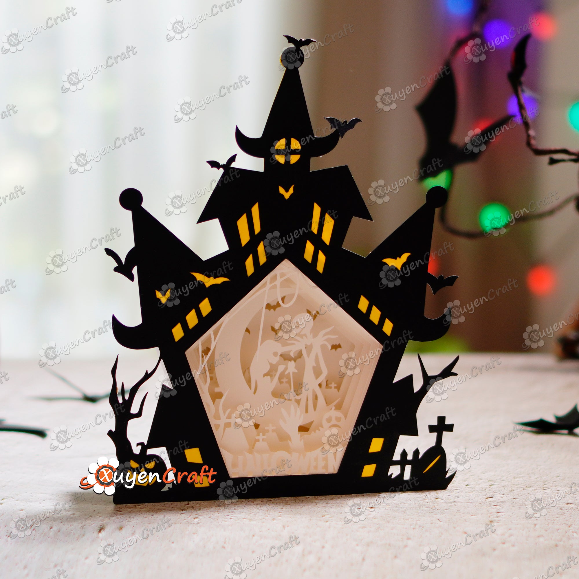 Nightmare before christmas in Haunted House Shadow Box Halloween PDF, SVG Light Box for Cricut Projects, ScanNcut, Cameo4