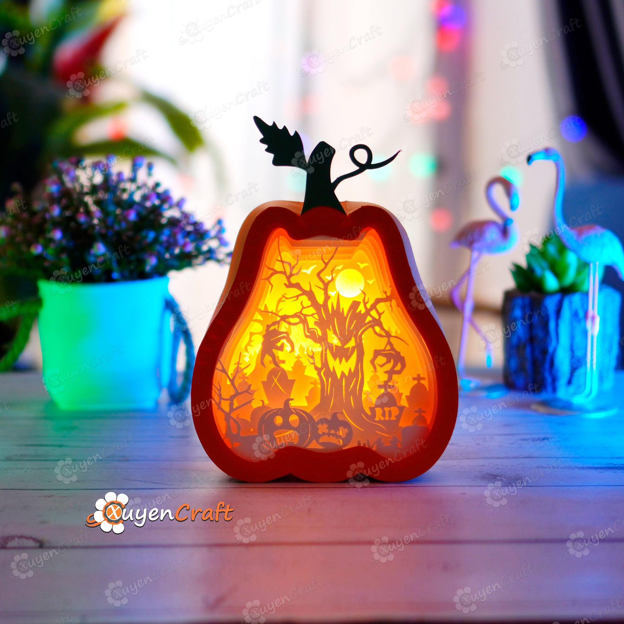 Pack 3 Tall Pumpkin Lantern Shadow Box SVG for Cricut Projects, ScanNcut, Cameo4...