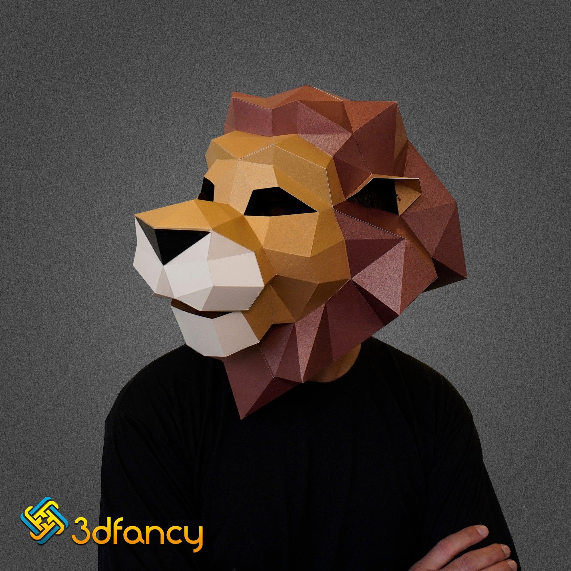 DIY Paper Mask, 3D SVG, Silhouette Studio, PDF Printable Template, Lion 3D Mask, Polygon, Low Poly, Geometric Pattern - 3dfancy