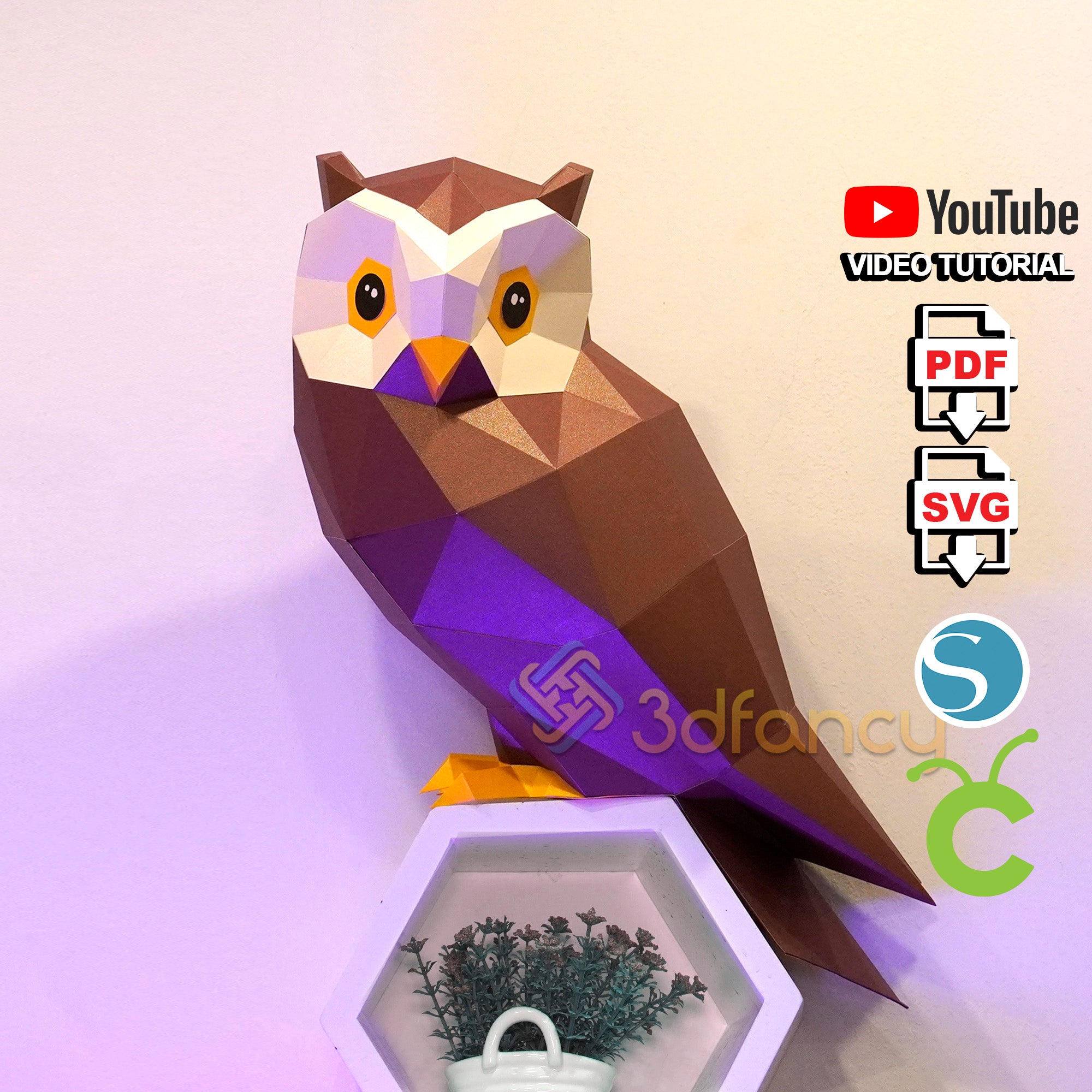 Owl Papercraft PDF, SVG Template for Cricut, Cameo 4, Scanncut – 3dfancy owl-papercraft-pdf-svg-template-for-cricut-cameo-4-scanncut-3dfancy