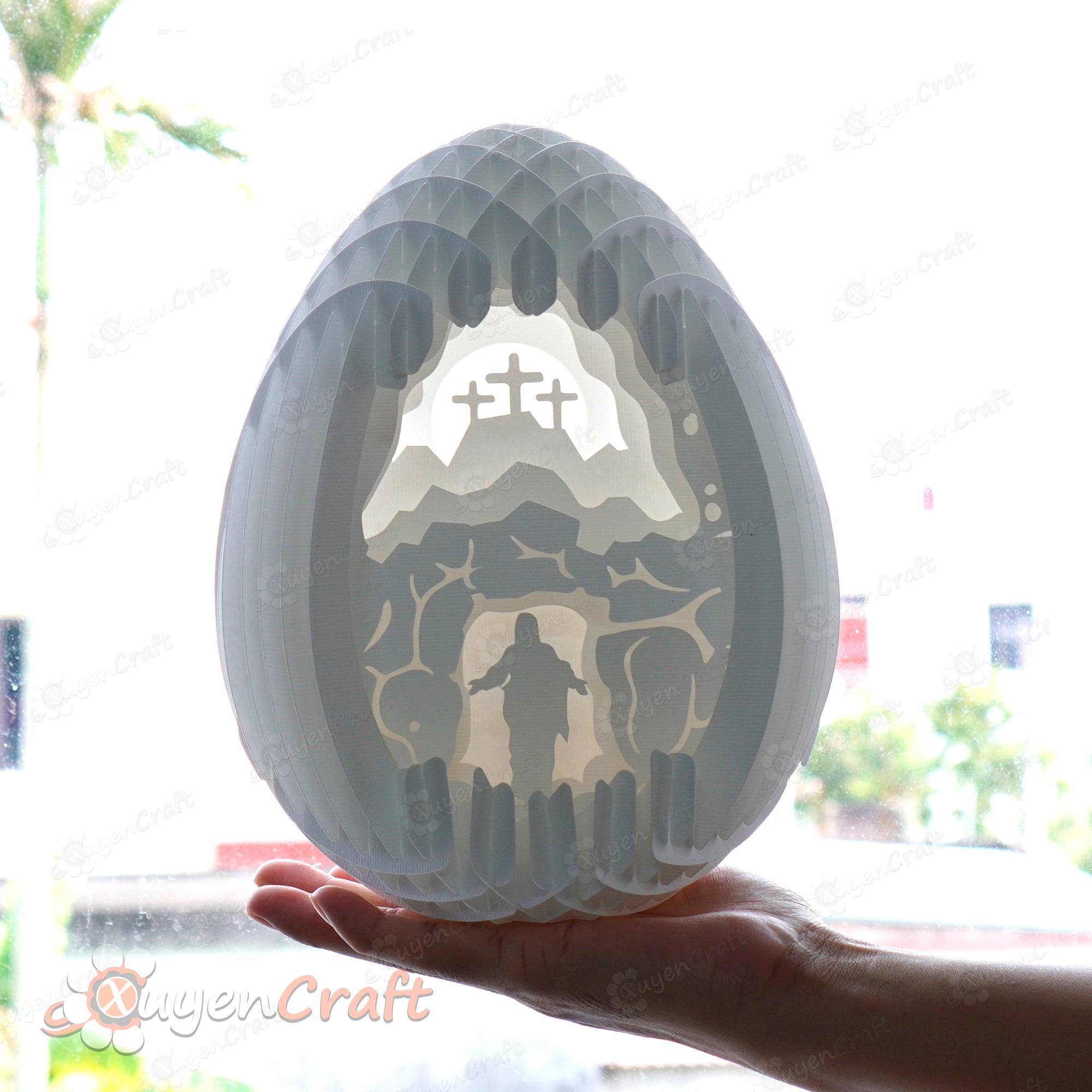 Easter Jesus Christ Is Risen 3D Easter Egg SVG Template creating 3D Pop Up, Easter Jesus Paper Cut Light Box, Silhouette Cricut files