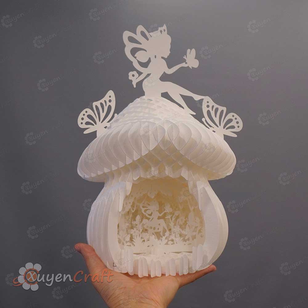 Mushroom Fairy House 3D Pop Up Cards, PDF SVG Papercut Template / Paper Lamp DIY / Sliceform Shadow Box / Lightbox cut files / 3D Papercraft