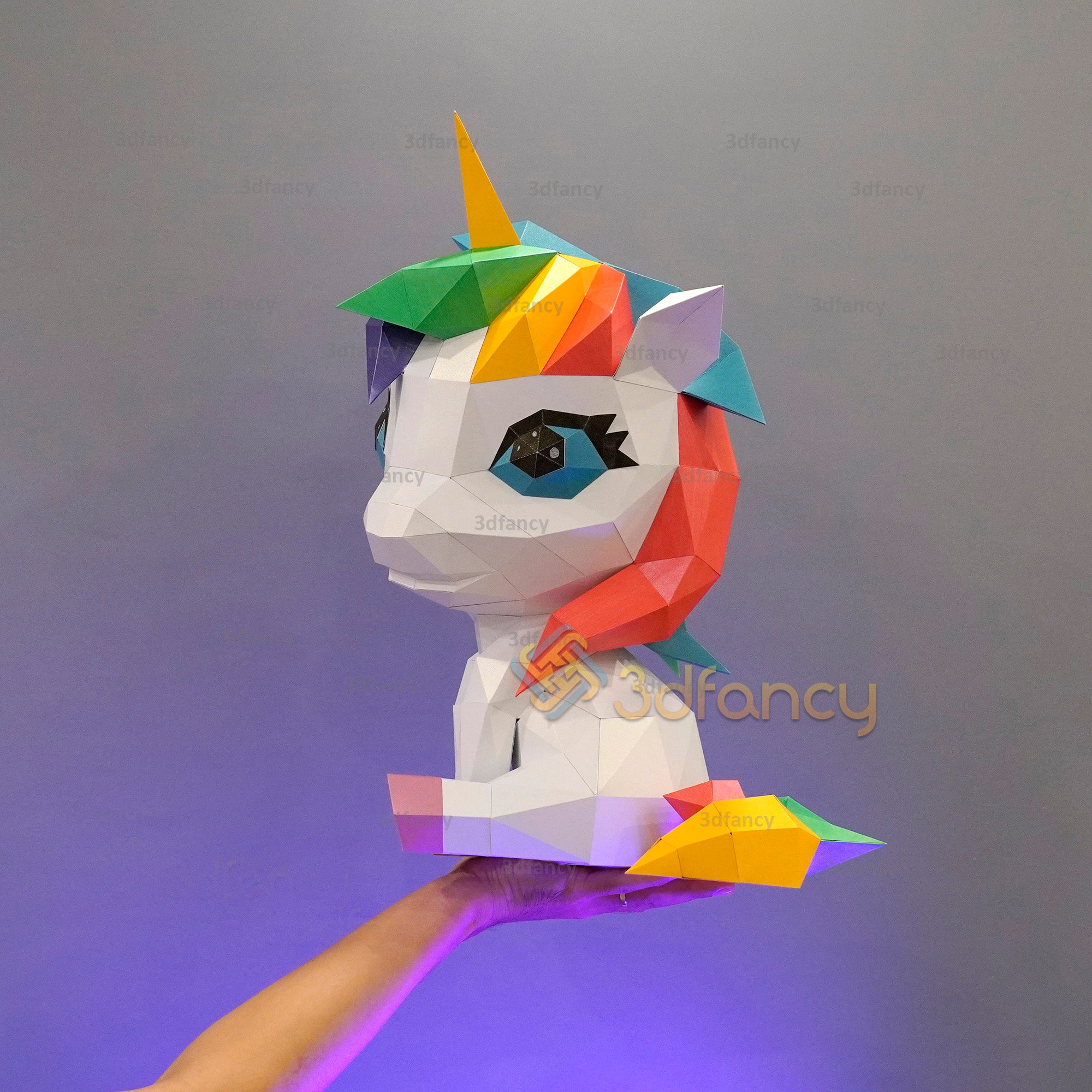Papercraft 3D Unicorn On Clouds & Rainbow PDF, SVG Template Compatible with Cricut, Cameo 4, Scanncut