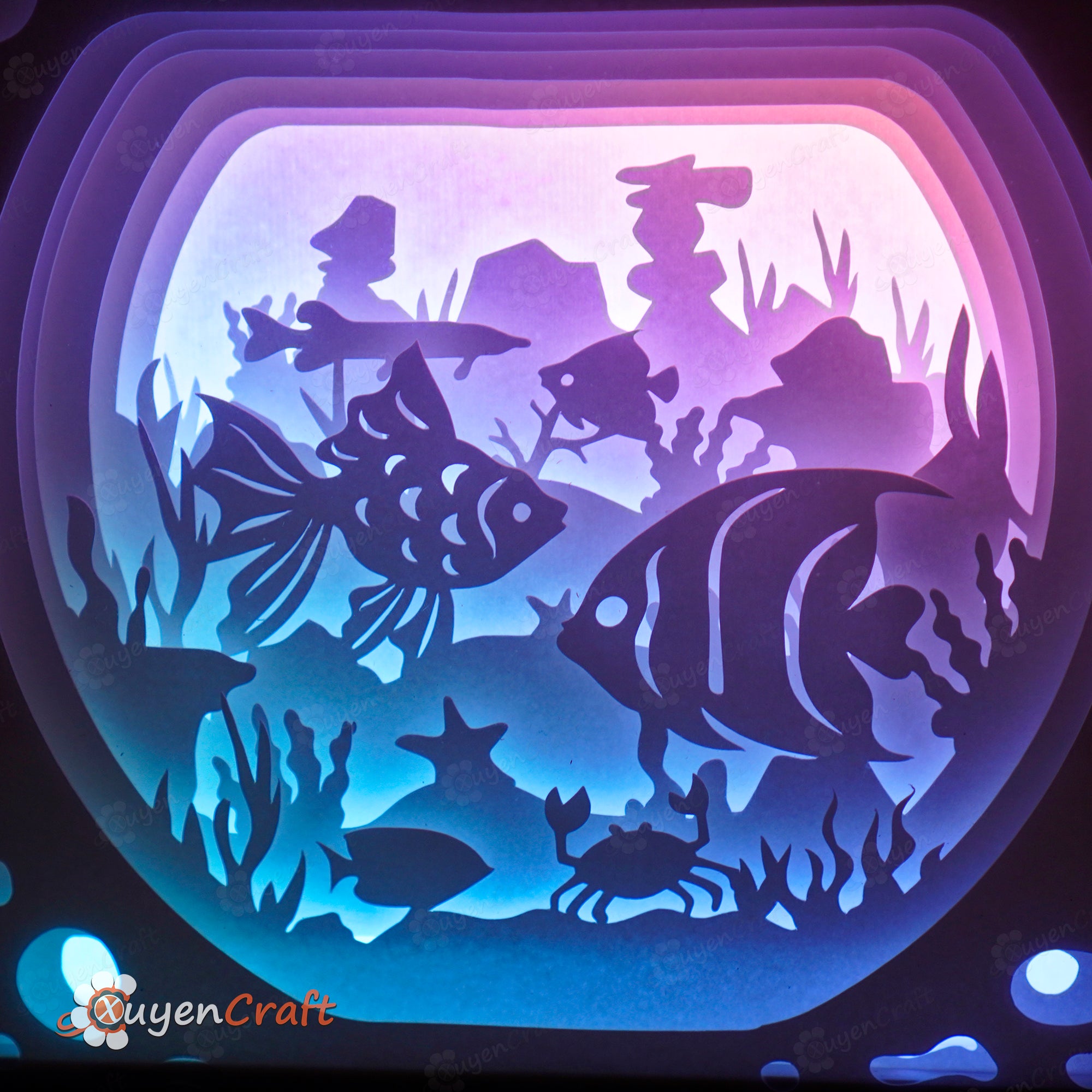 Aquarium Fish Shadow Box SVG Template for Cricut, Cameo4, ScanNcut...