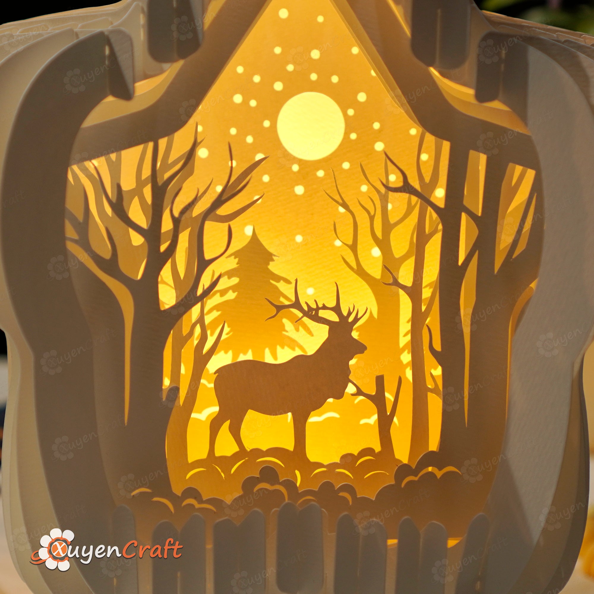 Deer Star Pop Up SVG, Silhouette Templates creating Star Lanterns for Forest Merry Christmas Decor