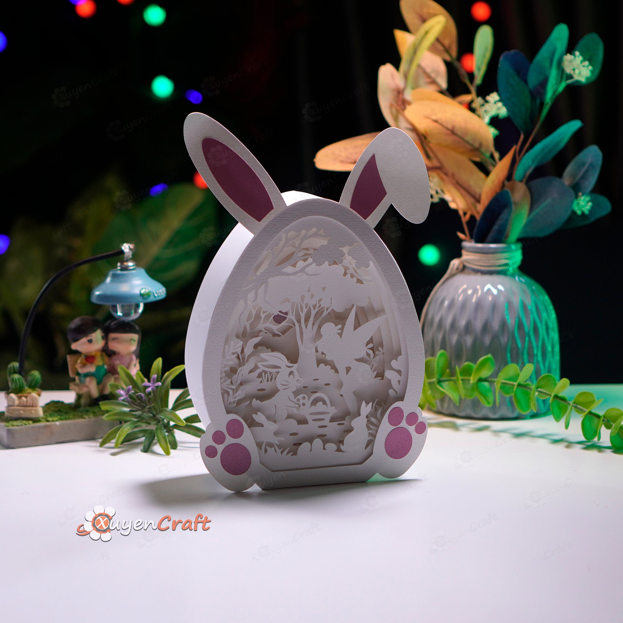 Combo 3 Easter Bunny Egg Lanterns Shadow Box PDF, SVG, Studio Template