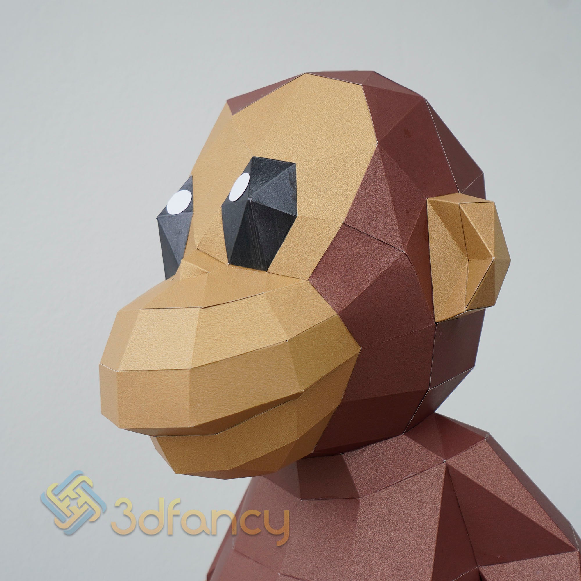 Low poly Monkey Papercraft PDF, 3D SVG Template