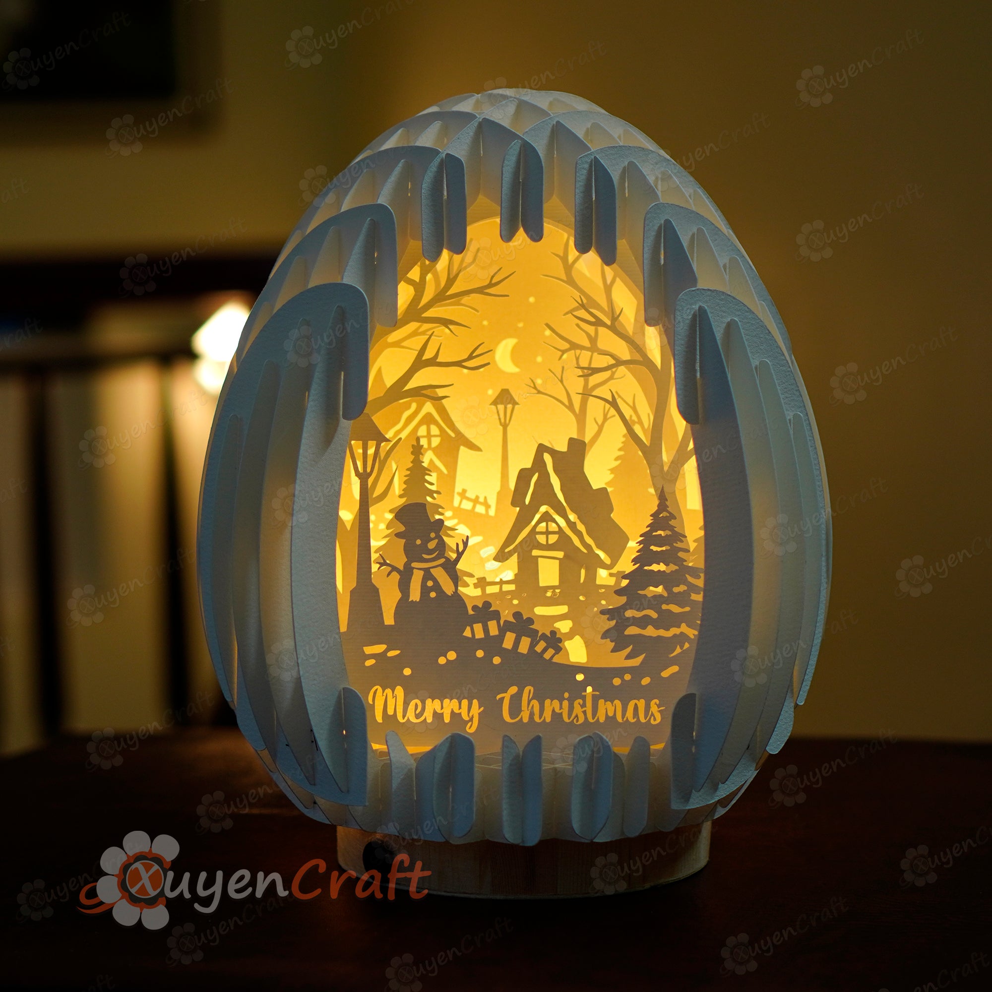 Merry Christmas Eggs Sphere Popup – Paper Cut Light Box PDF SVG Template, Globe Popup Lightting - DIY Lightbox Cutting Cricut Papercraft