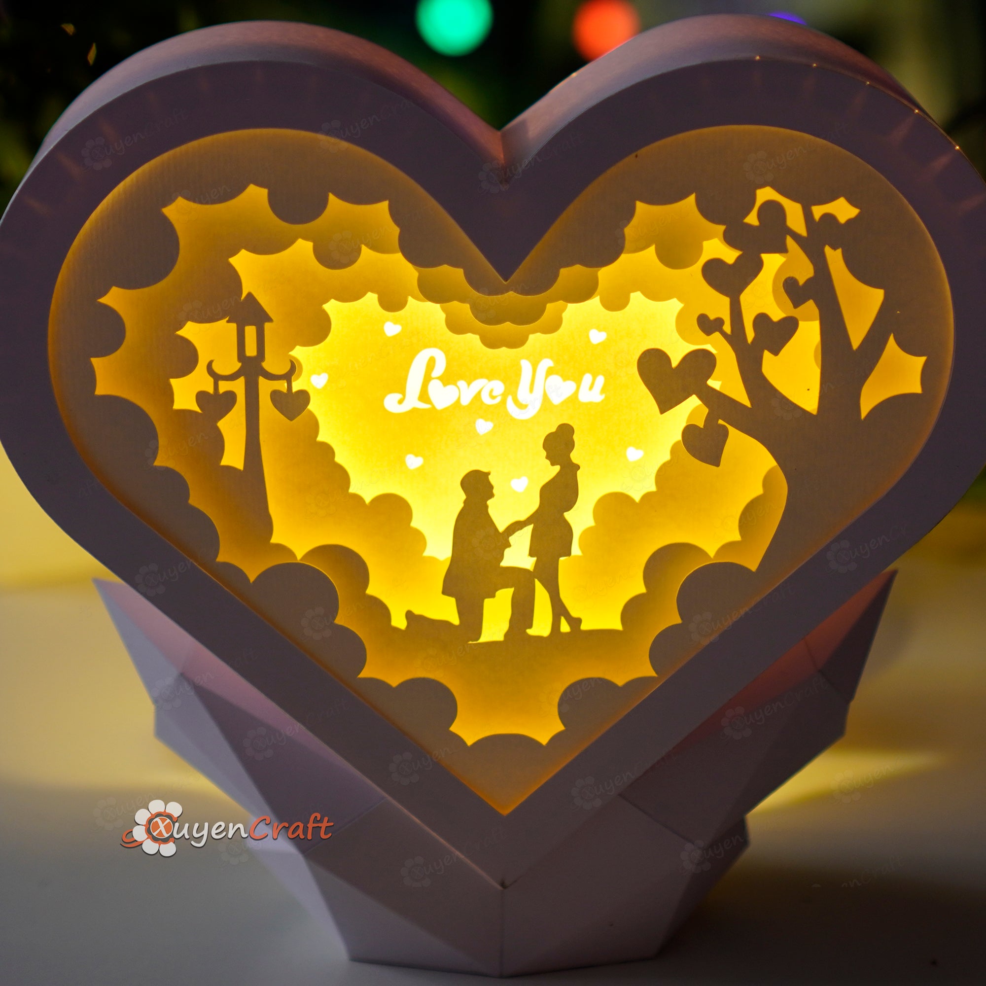 Romantic Proposal Couple in Heart Lanterns Shadow Box SVG for Cricut Projects, Cameo4, ScanNcut