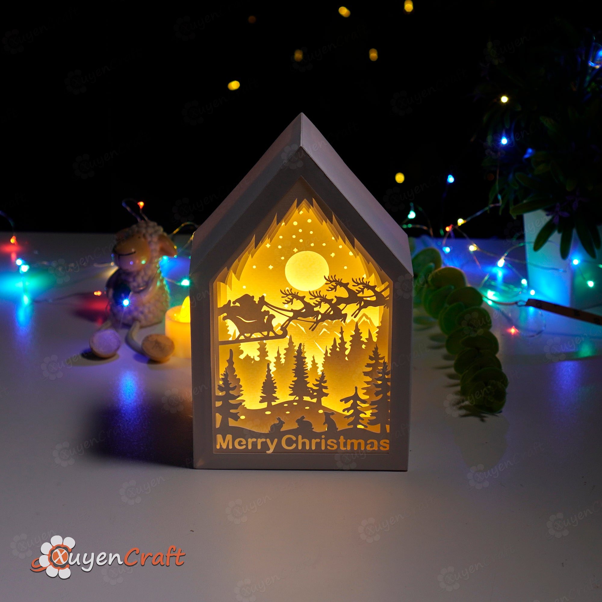 Paper Lantern SVG Templates for creating Santa Claus Reindeer Rides in Christmas Lanterns Shadow Box