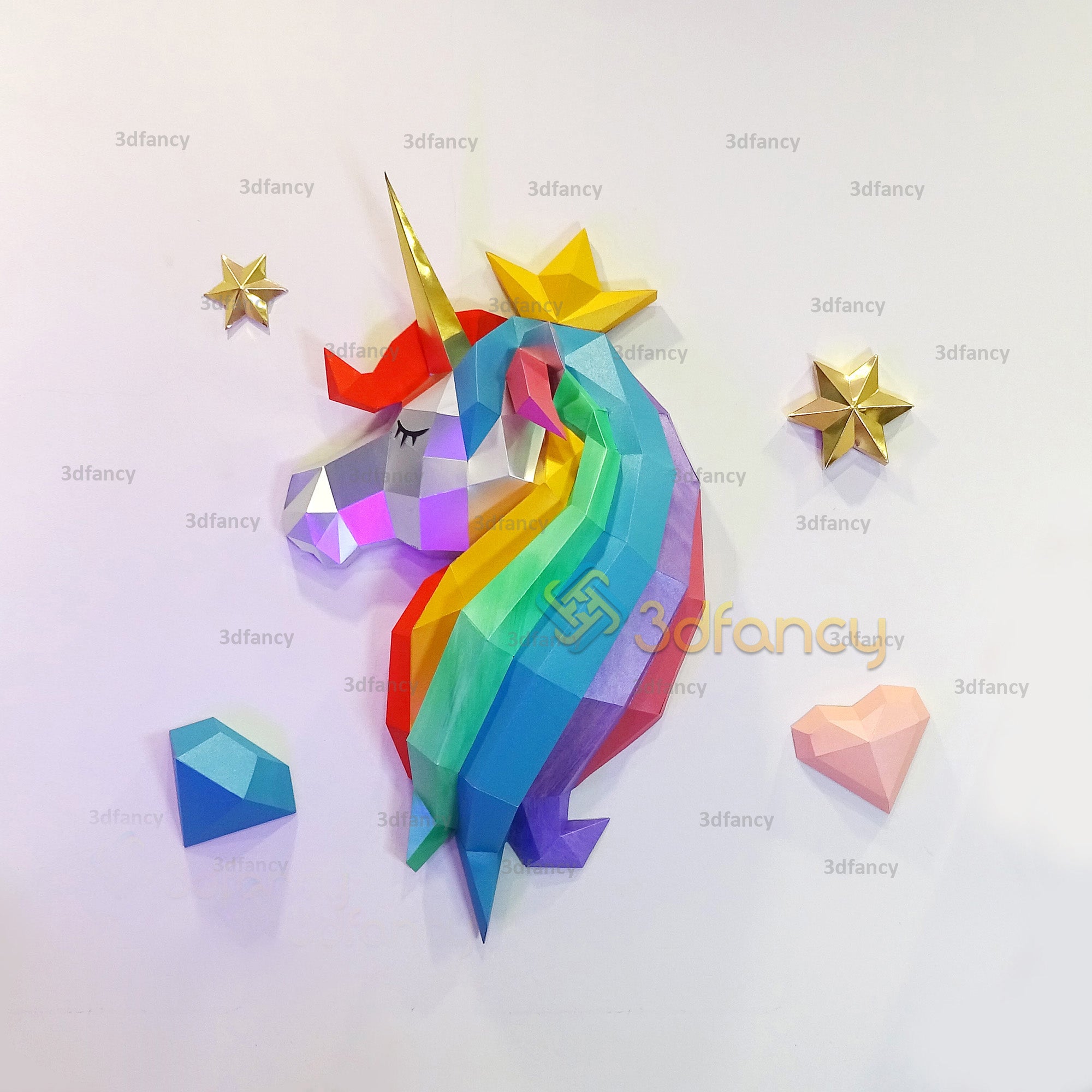 Rainbow Unicorn Papercraft PDF, SVG Template Compatible with Cricut, Cameo 4, Scanncut
