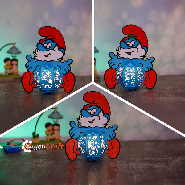 Papa Smurf Lanterns PDF, Studio, SVG Template - Free for Facebook group members: Shadow Box 3D Crafts