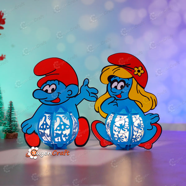 Set 2 Smurfs Lanterns PDF, Studio, SVG Template - Free for Facebook group members: Shadow Box 3D Crafts