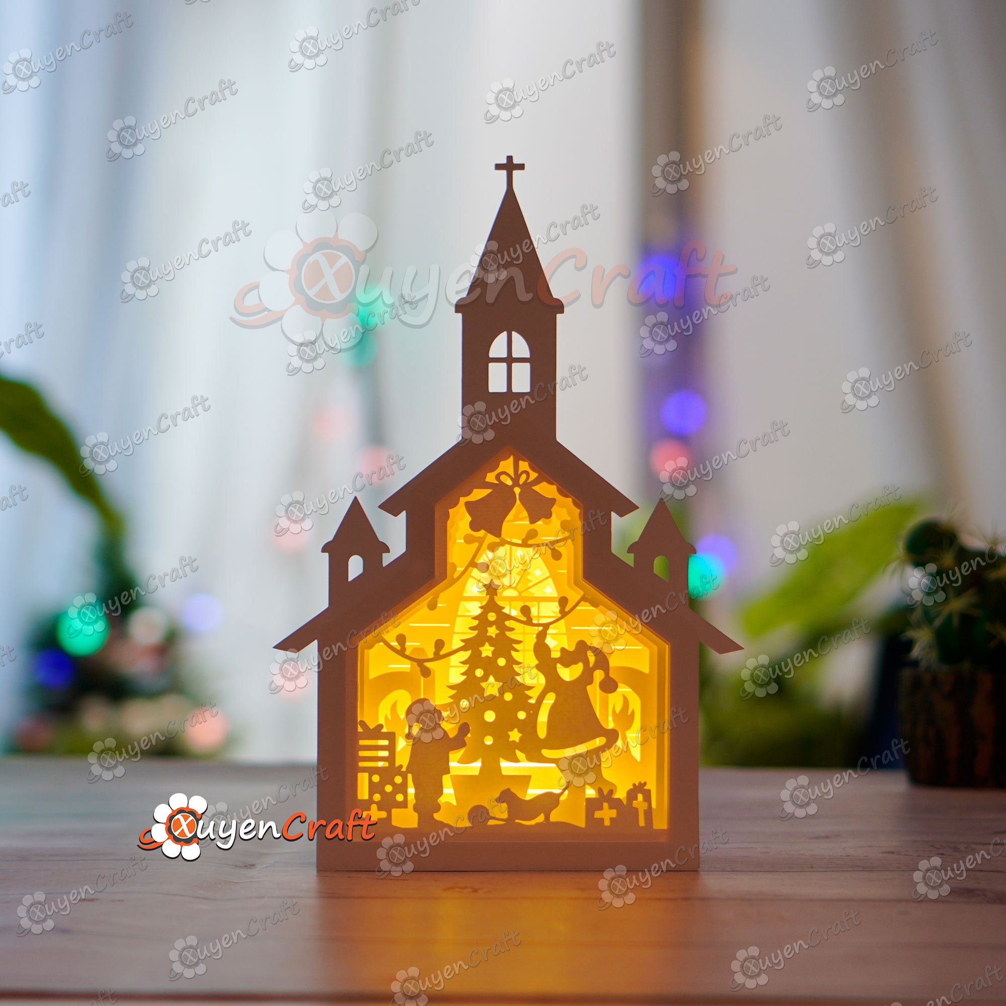 Pack 3 Christmas Church Shadow Box PDF, SVG Light Box for Cricut Projects, Cameo, ScanNcut - DIY Christmas Church Lantern Paper Cut