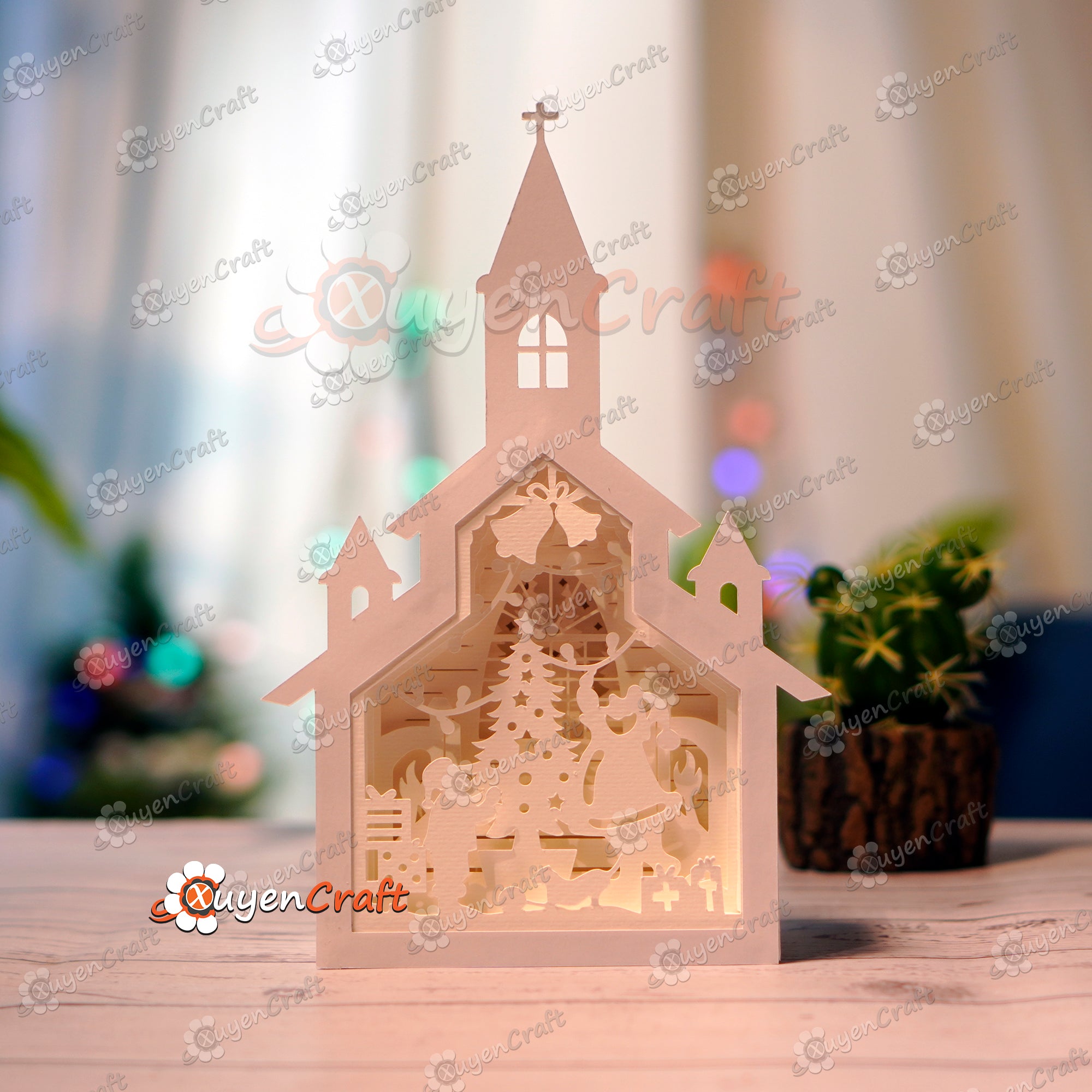 Pack 3 Christmas Church Shadow Box PDF, SVG Light Box for Cricut Projects, Cameo, ScanNcut - DIY Christmas Church Lantern Paper Cut