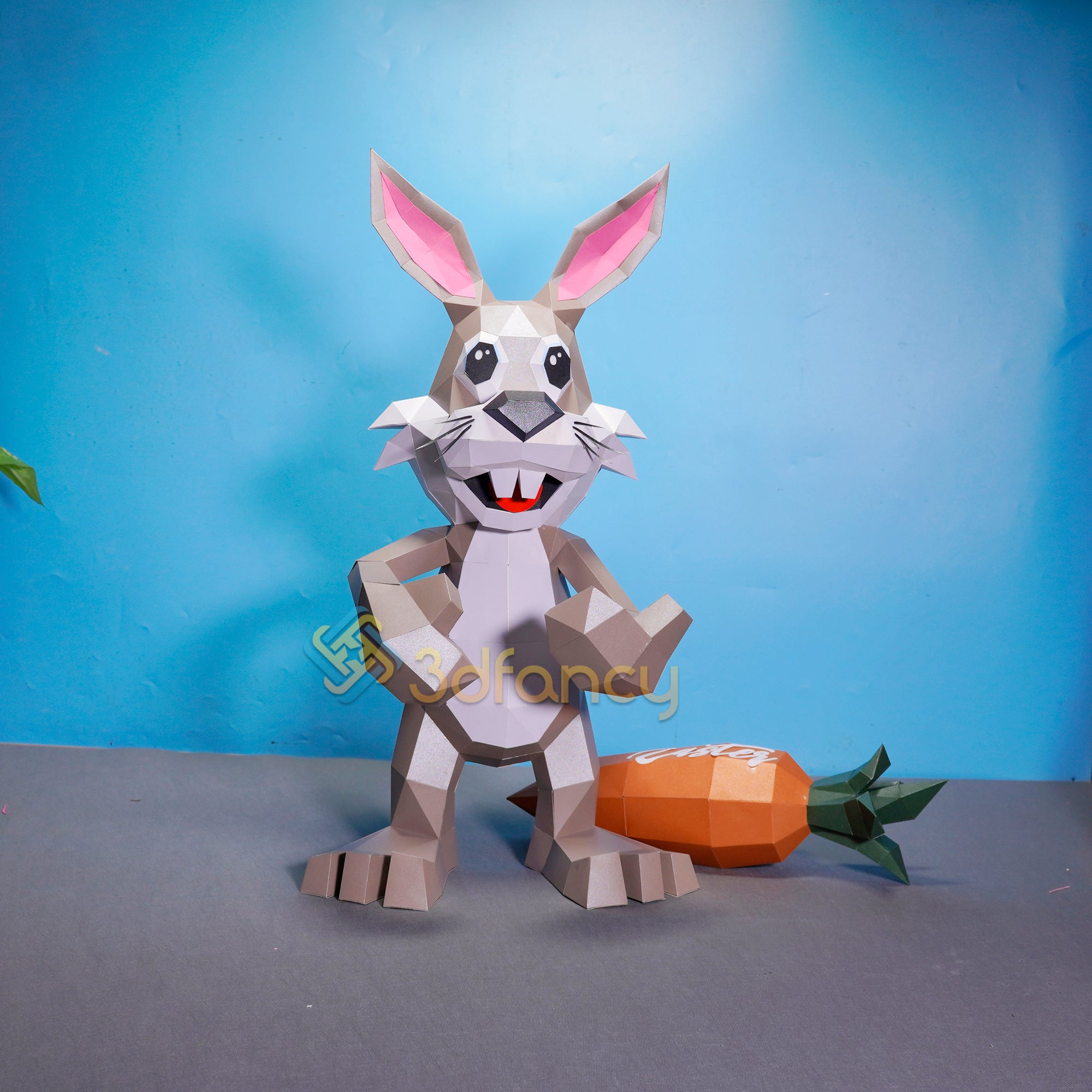 Easter Bunny Standing Holding Carrot 3D Papercraft SVG, Studio, PDF Te ...