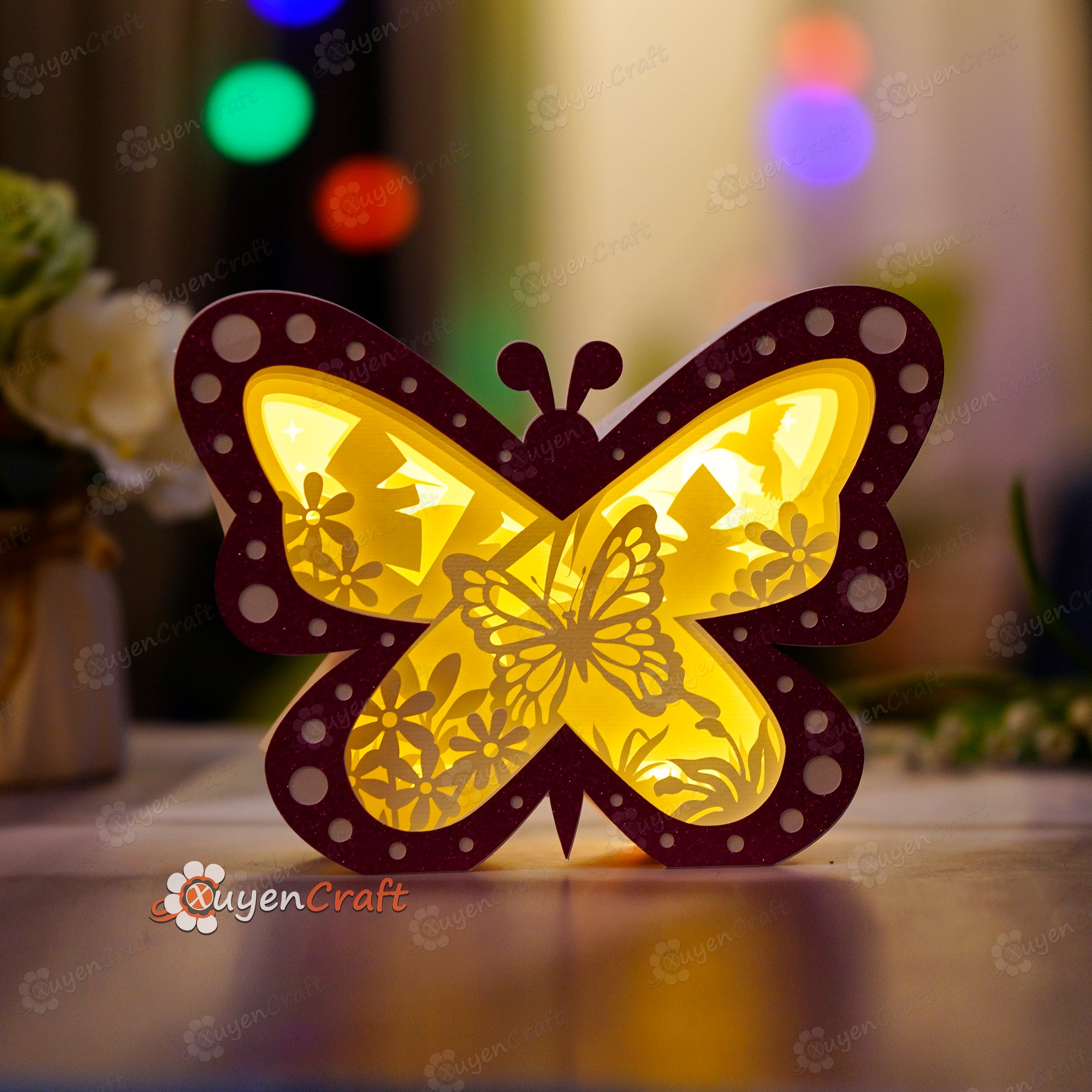 Butterfly Light Box, Shadow Box PDF, SVG, Studio Template - DIY Butterfly Lantern 3D Paper Cut File