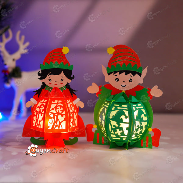 Set 2 Christmas Elf Lantern PDF, SVG, Studio Templates