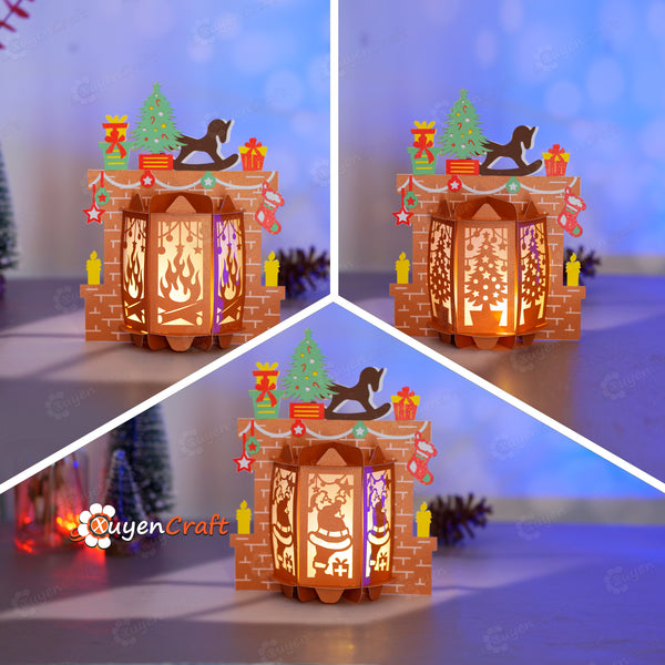 Set 3 Christmas Fireplace Lantern PDF, SVG, Studio Templates