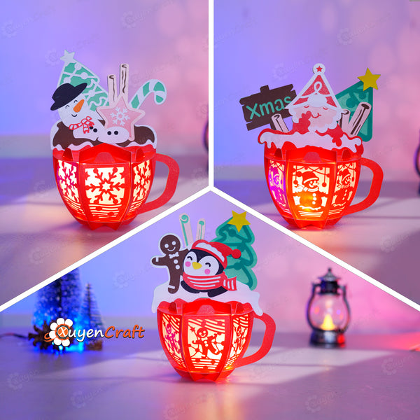 Pack 3 Christmas Hot Cocoa Lantern PDF, SVG, Studio Templates