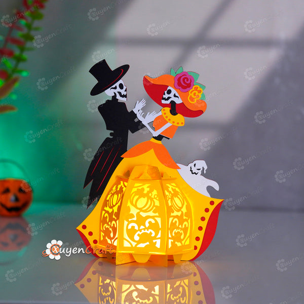 Couple Catrina Lantern Templates – Halloween, Day of the Dead SVG PDF Studio Files, DIY Catrina & Spooky Girl Paper Lantern Decor