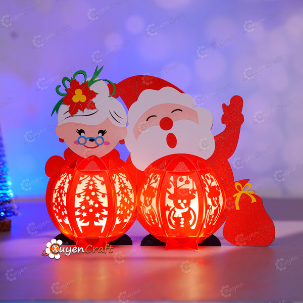 Couple Santa Claus Christmas Lantern PDF, SVG, Studio Templates