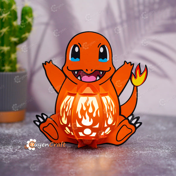 Charmander-Laternen PDF, Studio, SVG-Vorlage - Kostenlos für Facebook-Gruppenmitglieder: Shadow Box 3D Crafts