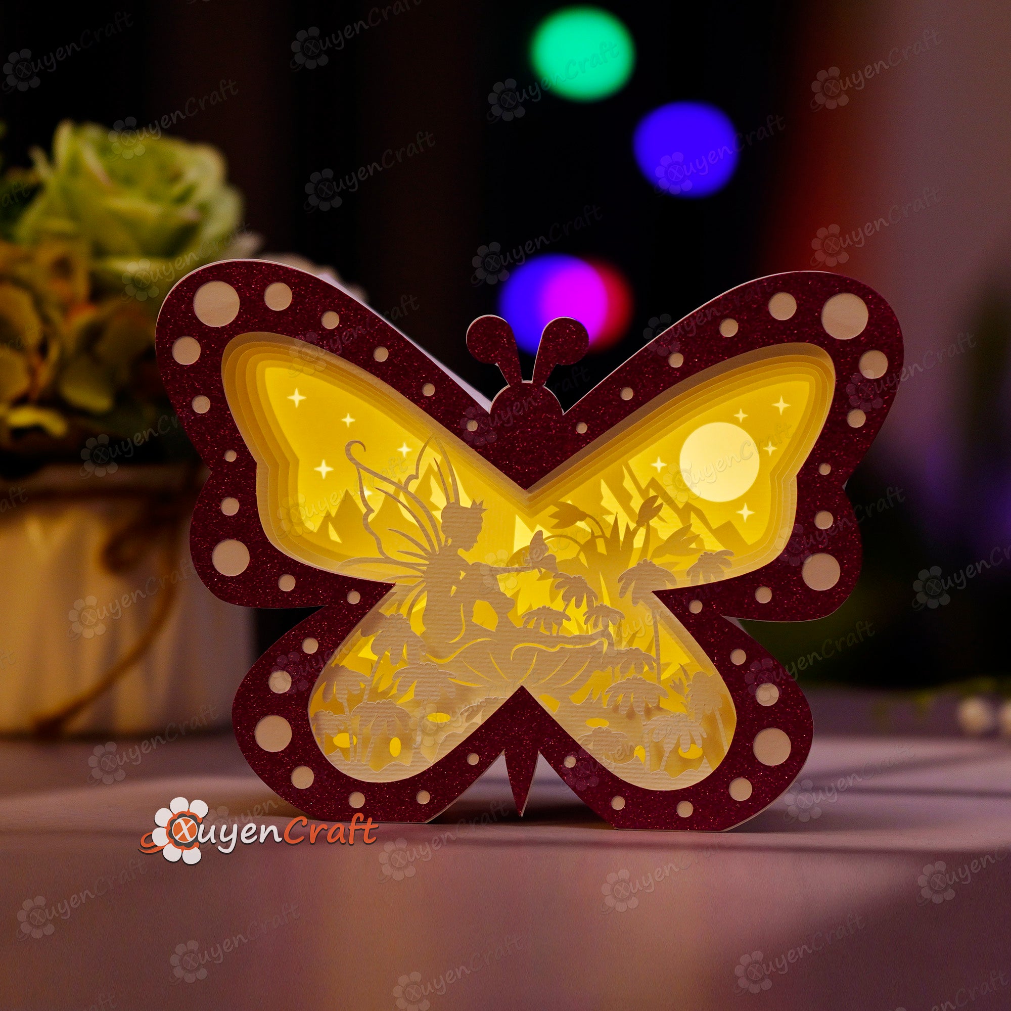 Fairy Butterfly Light Box, Shadow Box PDF, SVG, Studio Template