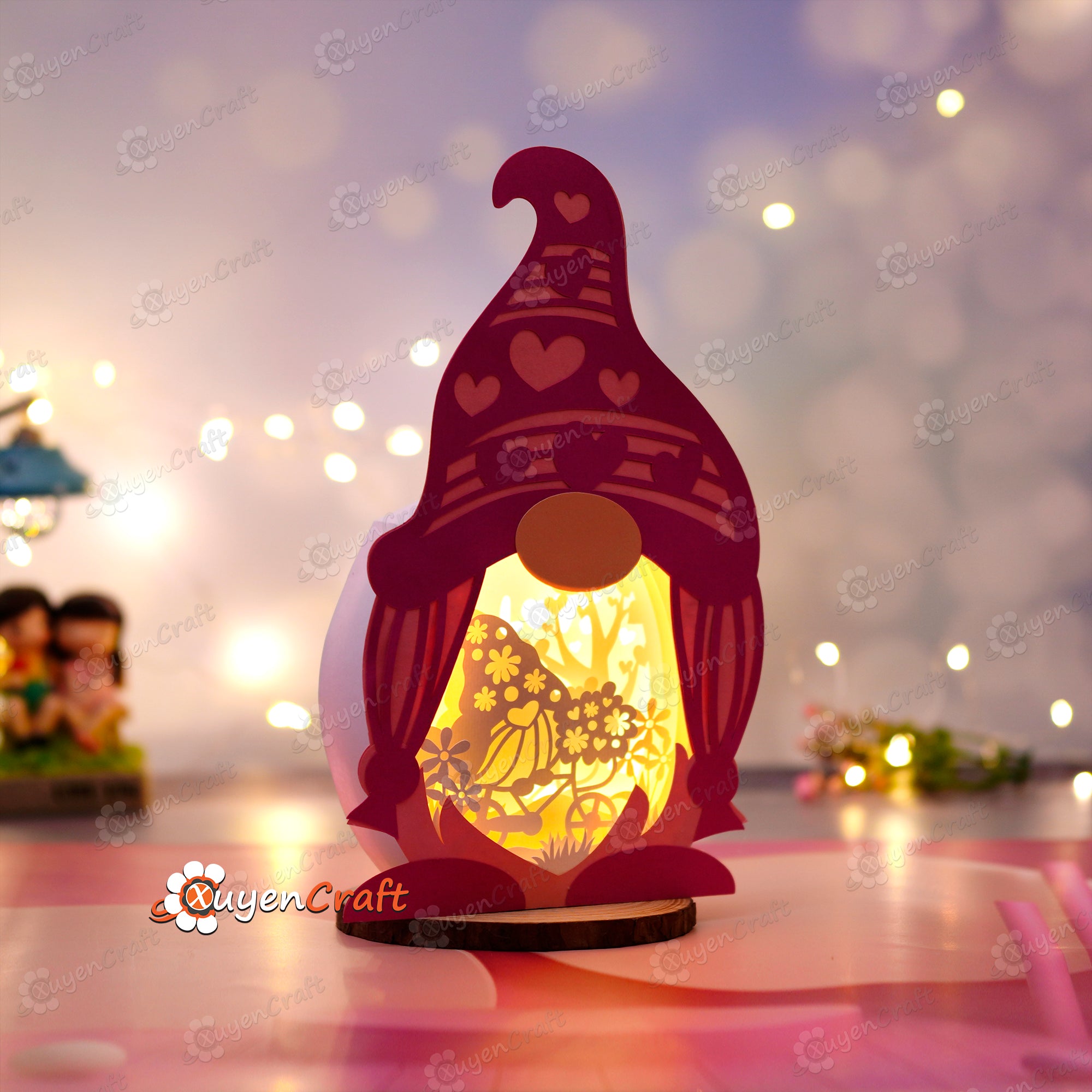 Bicycle Gnome Shadow Box PDF, SVG Light Box for Cricut Projects, Valentine - DIY Valentine's Day Gnomes, Love Gnome Lantern Paper Cut