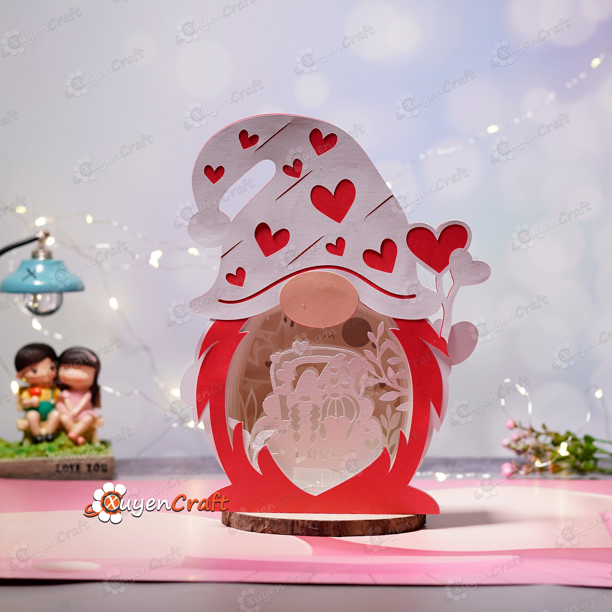 Pack 3 Valentine Gnome Shadow Box PDF, SVG Light Box for Cricut Projects - DIY Valentine's Day Gnomes, Love Gnome, Gnome Couple, Gnome Truck