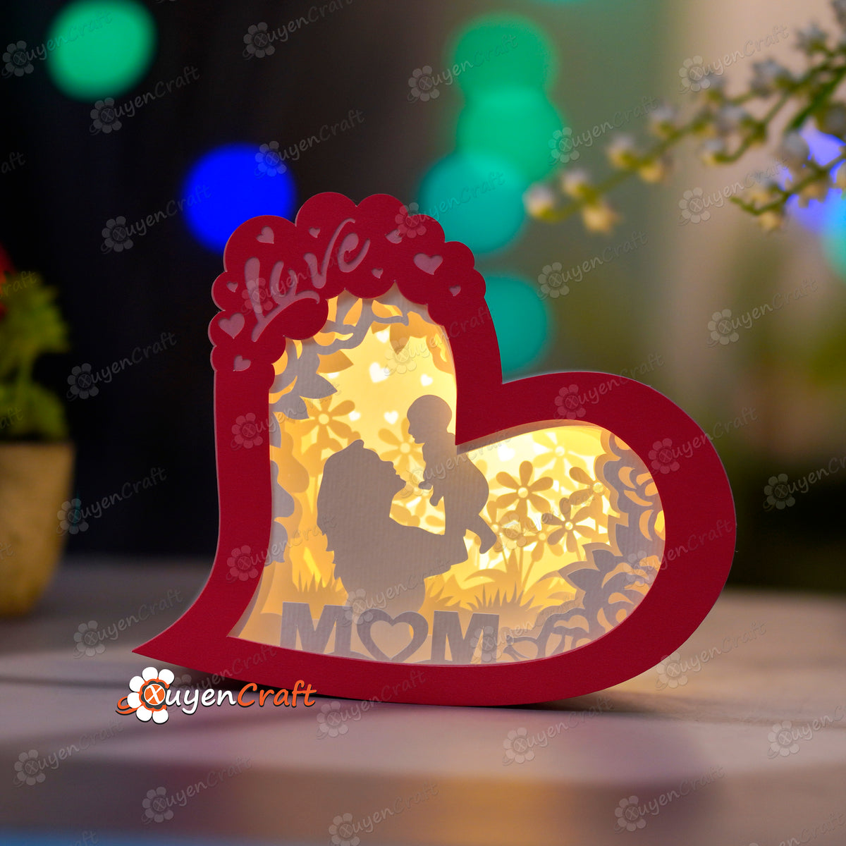 Mother's Day Cute Heart Shadow Box PDF, SVG, Studio Templates – 3dfancy