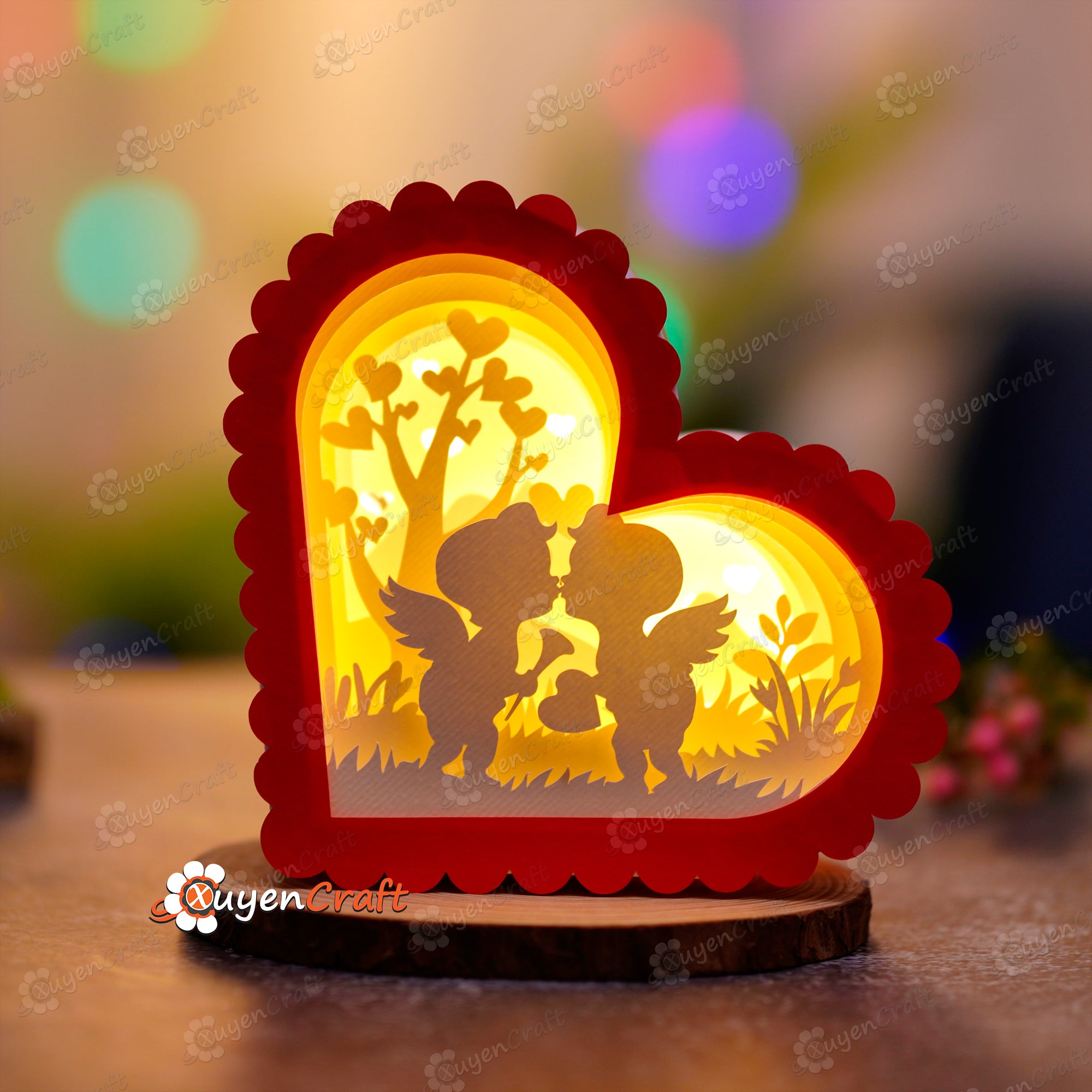 Little Angel Heart Shadow Box SVG for Cricut Project, ScanNcut - Heart Lightbox 14cm - Diy valentines crafts - Heart Lanterns Paper Cut