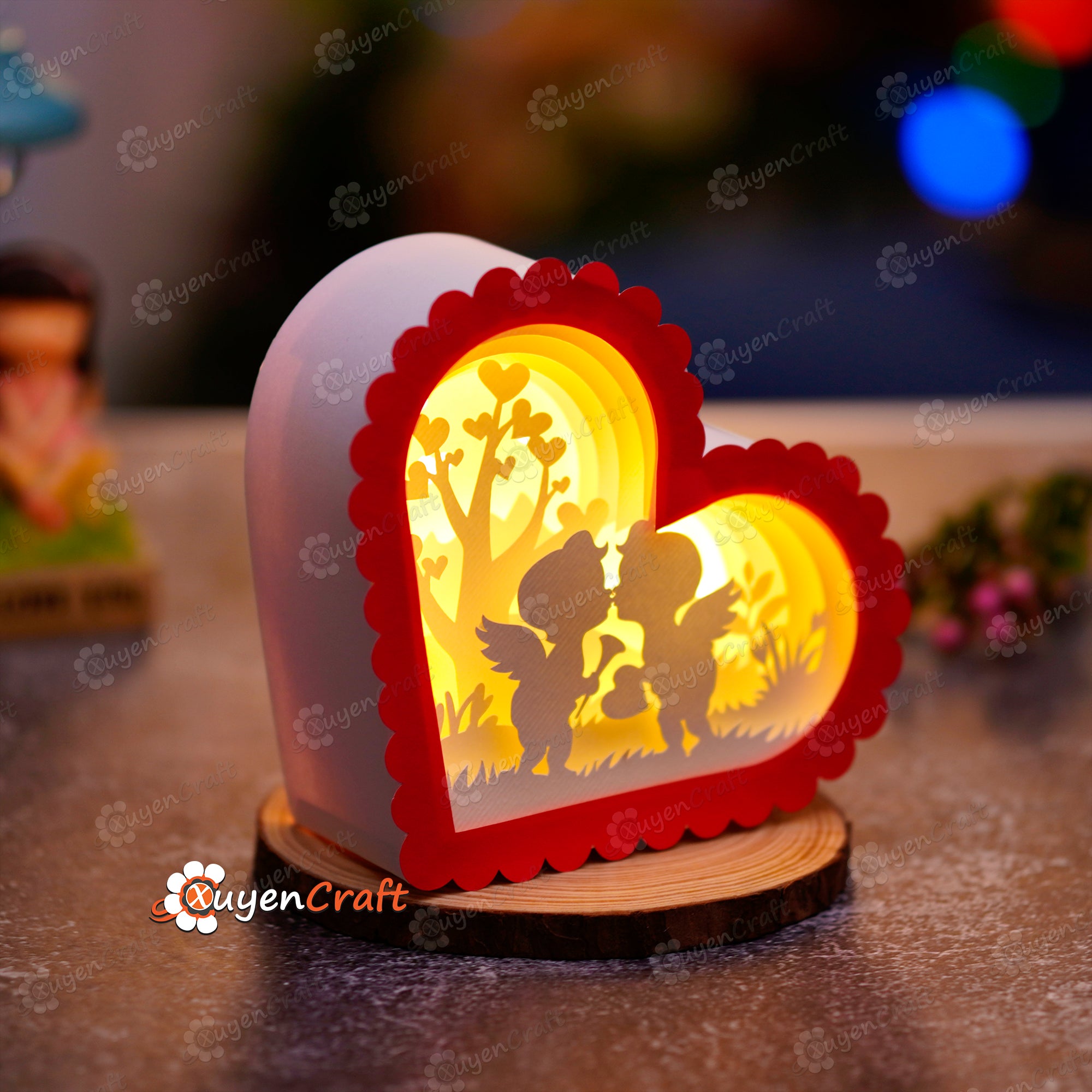 Little Angel Heart Shadow Box SVG for Cricut Project, ScanNcut - Heart Lightbox 14cm - Diy valentines crafts - Heart Lanterns Paper Cut