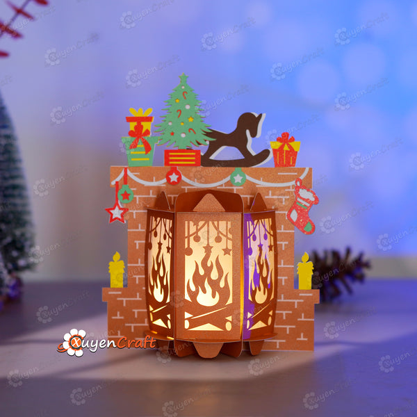 Christmas Fireplace Lanterns PDF, Studio, SVG Template - Free for Facebook group members: Shadow Box 3D Crafts