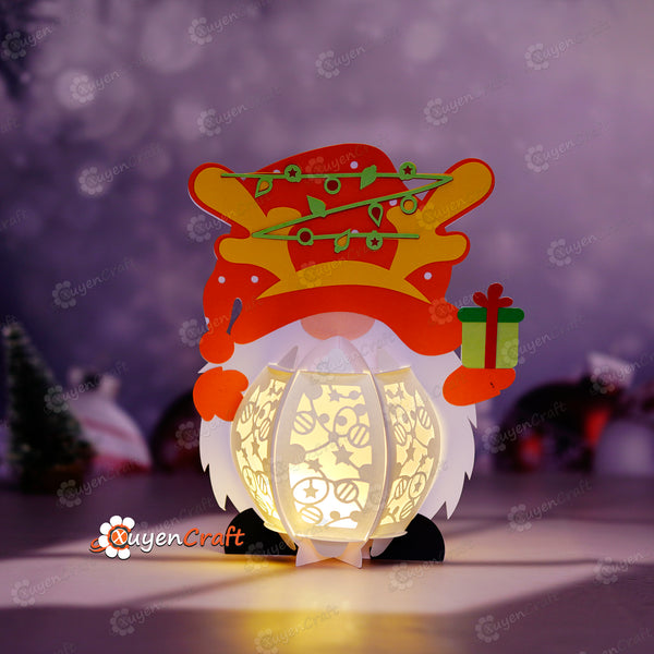 Orange Gnome Lantern SVG, Studio, PDF Templates for you Diy Christmas Gnome Lantern for Home Decoration, Christmas Lantern svg