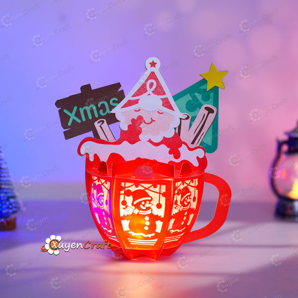 Lanterne de chocolat chaud de Noël du Père Noël PDF, SVG, modèles de studio